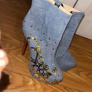 Christian Louboutin Blue and Gold Embellished Boots